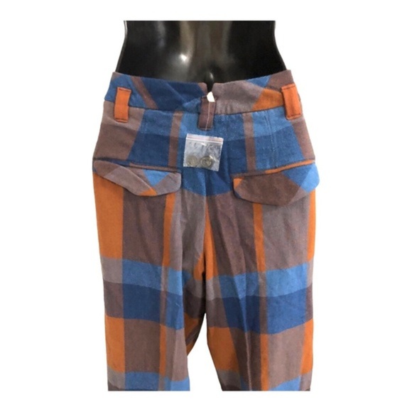 Free People cass brown blue plaid look slouchy midrise tapered trouser pants sz4 - Picture 13 of 13